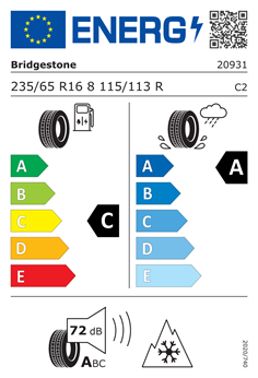 BRIDGESTONE DURAVIS VAN WINTER 8PR 235/65 R16C 115/113R